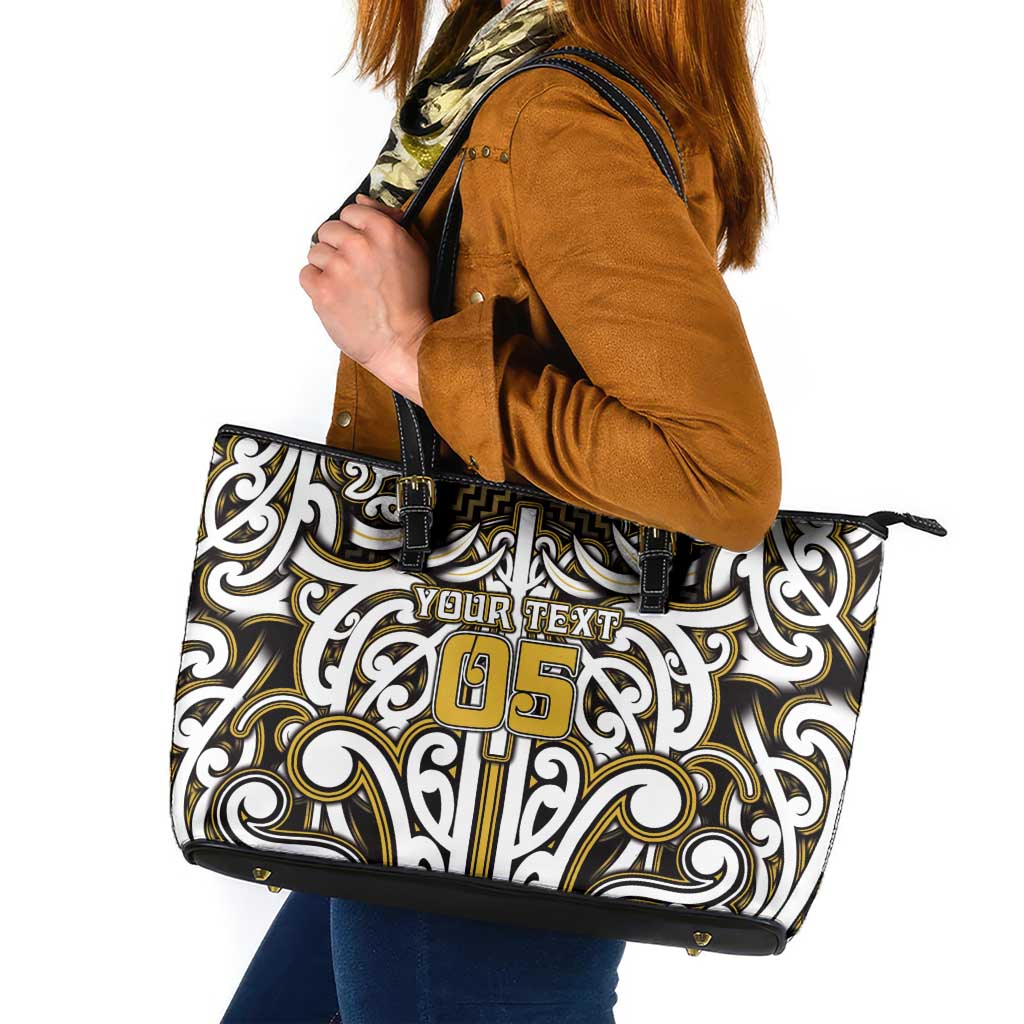 Custom Aotearoa Taranaki Leather Tote Bag Maori Tribal Pattern Mix Poutama