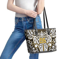 Custom Aotearoa Taranaki Leather Tote Bag Maori Tribal Pattern Mix Poutama LT05 - Polynesian Pride