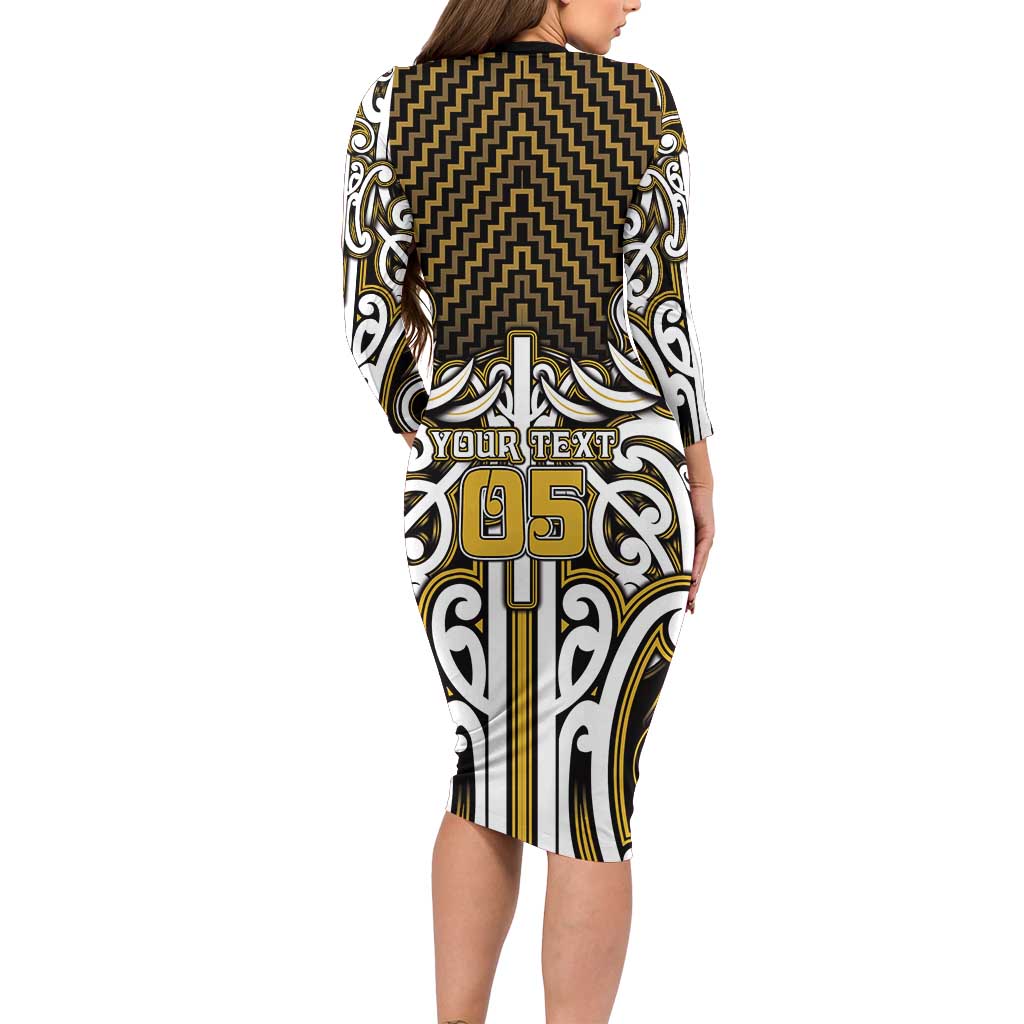 Custom Aotearoa Taranaki Long Sleeve Bodycon Dress Maori Tribal Pattern Mix Poutama