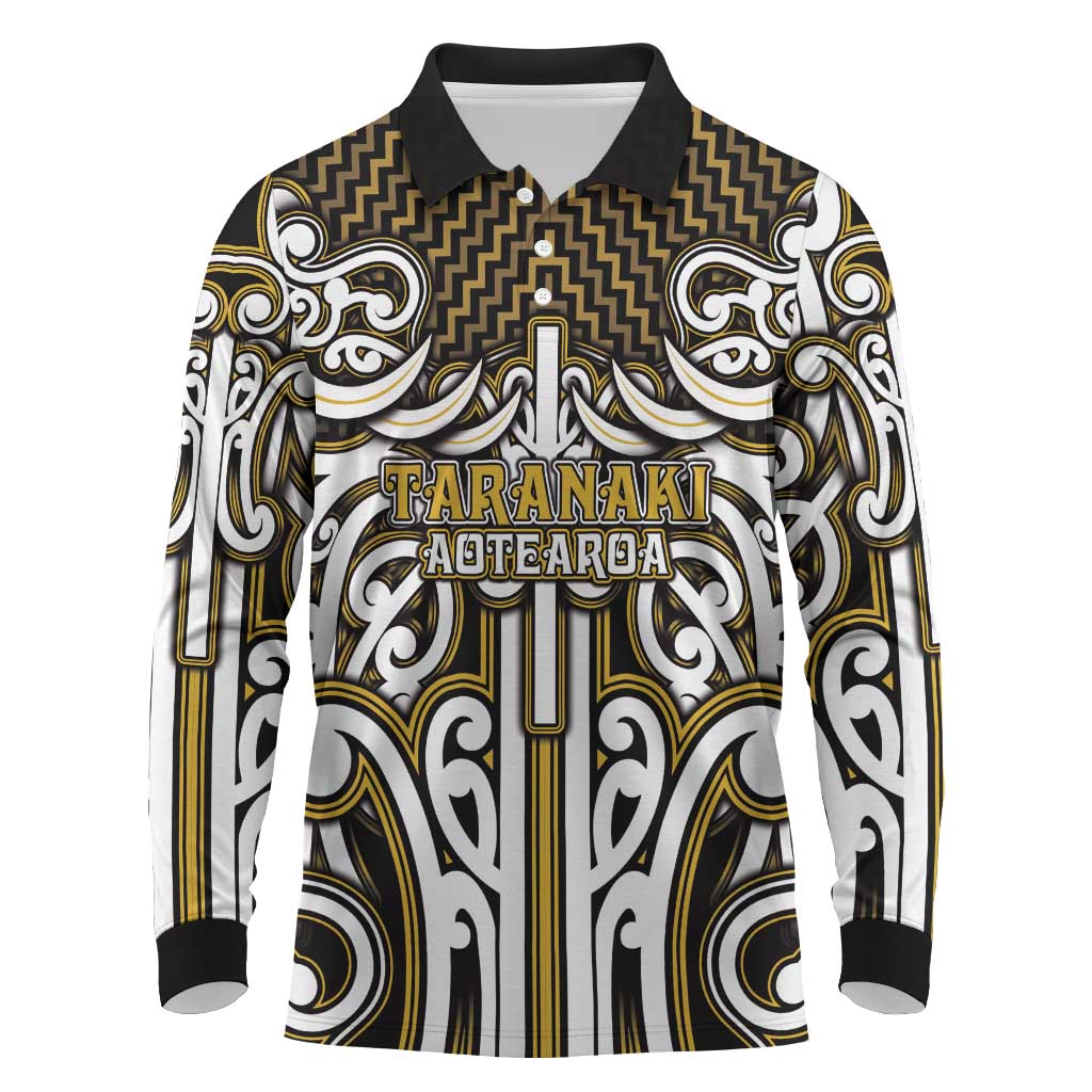 Custom Aotearoa Taranaki Long Sleeve Polo Shirt Maori Tribal Pattern Mix Poutama