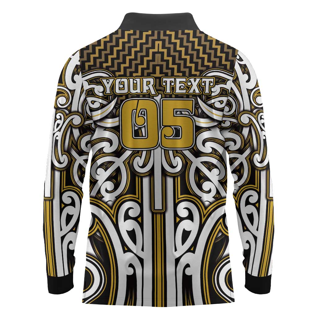 Custom Aotearoa Taranaki Long Sleeve Polo Shirt Maori Tribal Pattern Mix Poutama