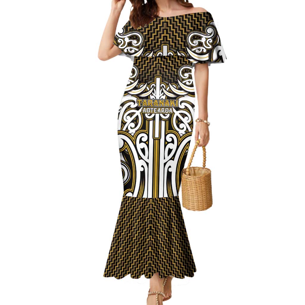 Custom Aotearoa Taranaki Mermaid Dress Maori Tribal Pattern Mix Poutama LT05 Women Yellow - Polynesian Pride