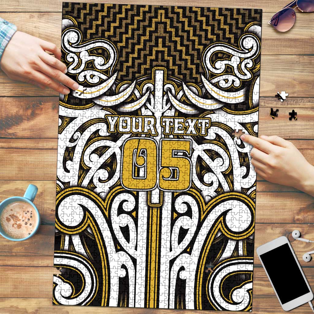 Custom Aotearoa Taranaki Puzzle Maori Tribal Pattern Mix Poutama LT05 Yellow - Polynesian Pride