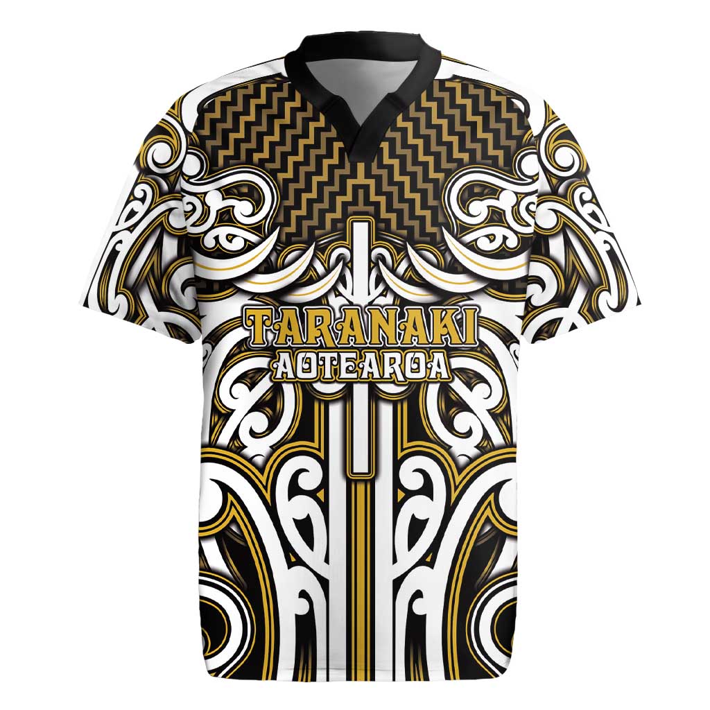 Custom Aotearoa Taranaki Rugby Jersey Maori Tribal Pattern Mix Poutama LT05 Yellow - Polynesian Pride