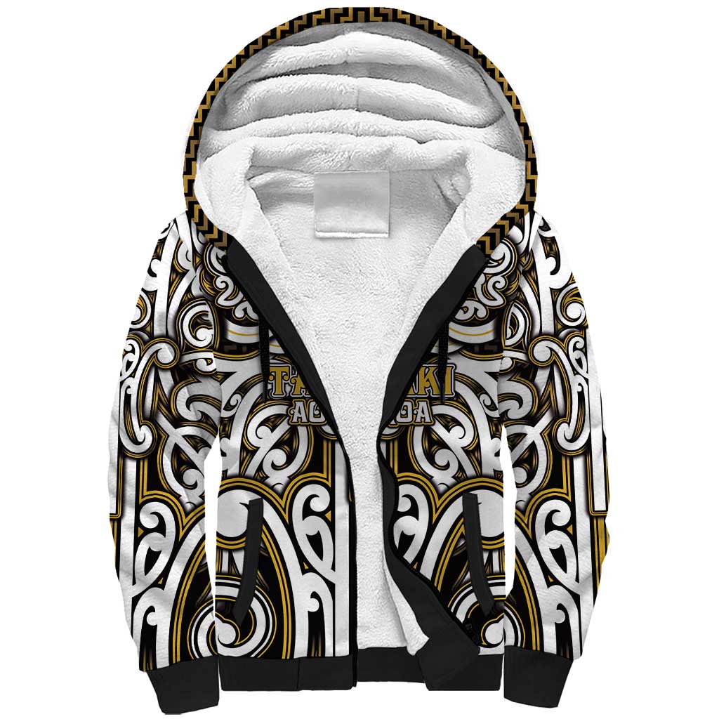 Custom Aotearoa Taranaki Sherpa Hoodie Maori Tribal Pattern Mix Poutama