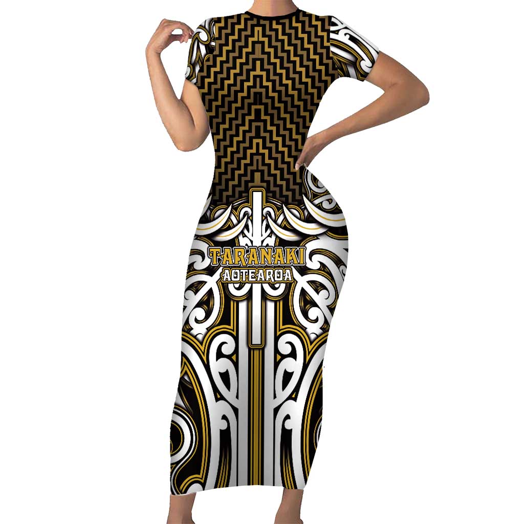 Custom Aotearoa Taranaki Short Sleeve Bodycon Dress Maori Tribal Pattern Mix Poutama