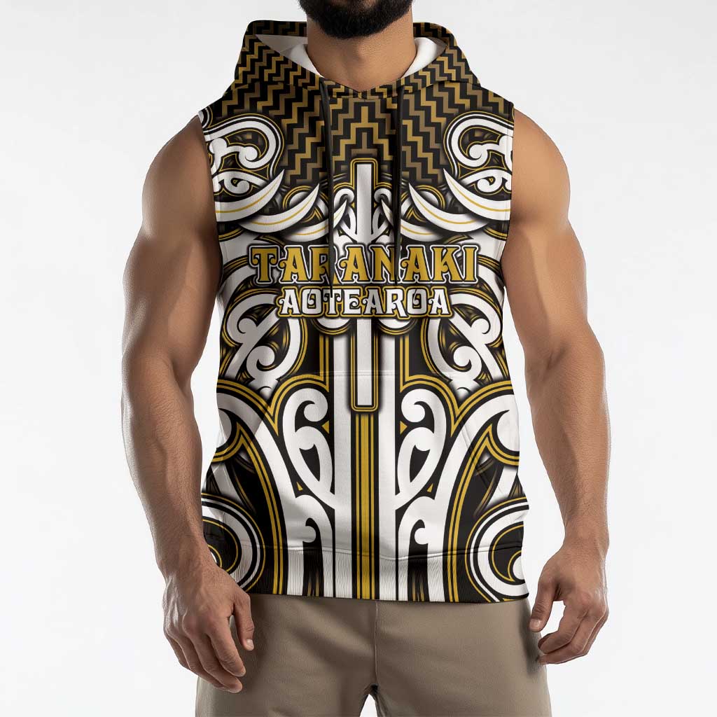 Custom Aotearoa Taranaki Sleeveless Hoodie Maori Tribal Pattern Mix Poutama