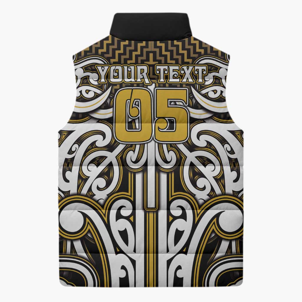Custom Aotearoa Taranaki Sleeveless Puffer Jacket Maori Tribal Pattern Mix Poutama