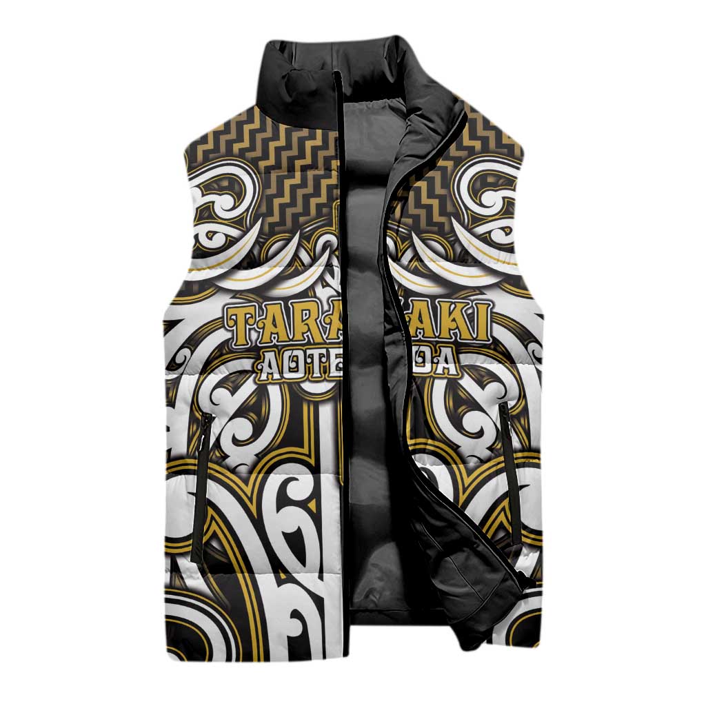 Custom Aotearoa Taranaki Sleeveless Puffer Jacket Maori Tribal Pattern Mix Poutama