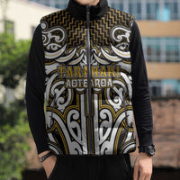 Custom Aotearoa Taranaki Sleeveless Puffer Jacket Maori Tribal Pattern Mix Poutama