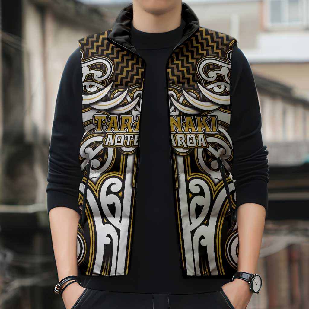 Custom Aotearoa Taranaki Sleeveless Puffer Jacket Maori Tribal Pattern Mix Poutama