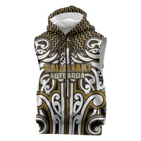 Custom Aotearoa Taranaki Sleeveless Zip Hoodie Maori Tribal Pattern Mix Poutama LT05 Yellow - Polynesian Pride
