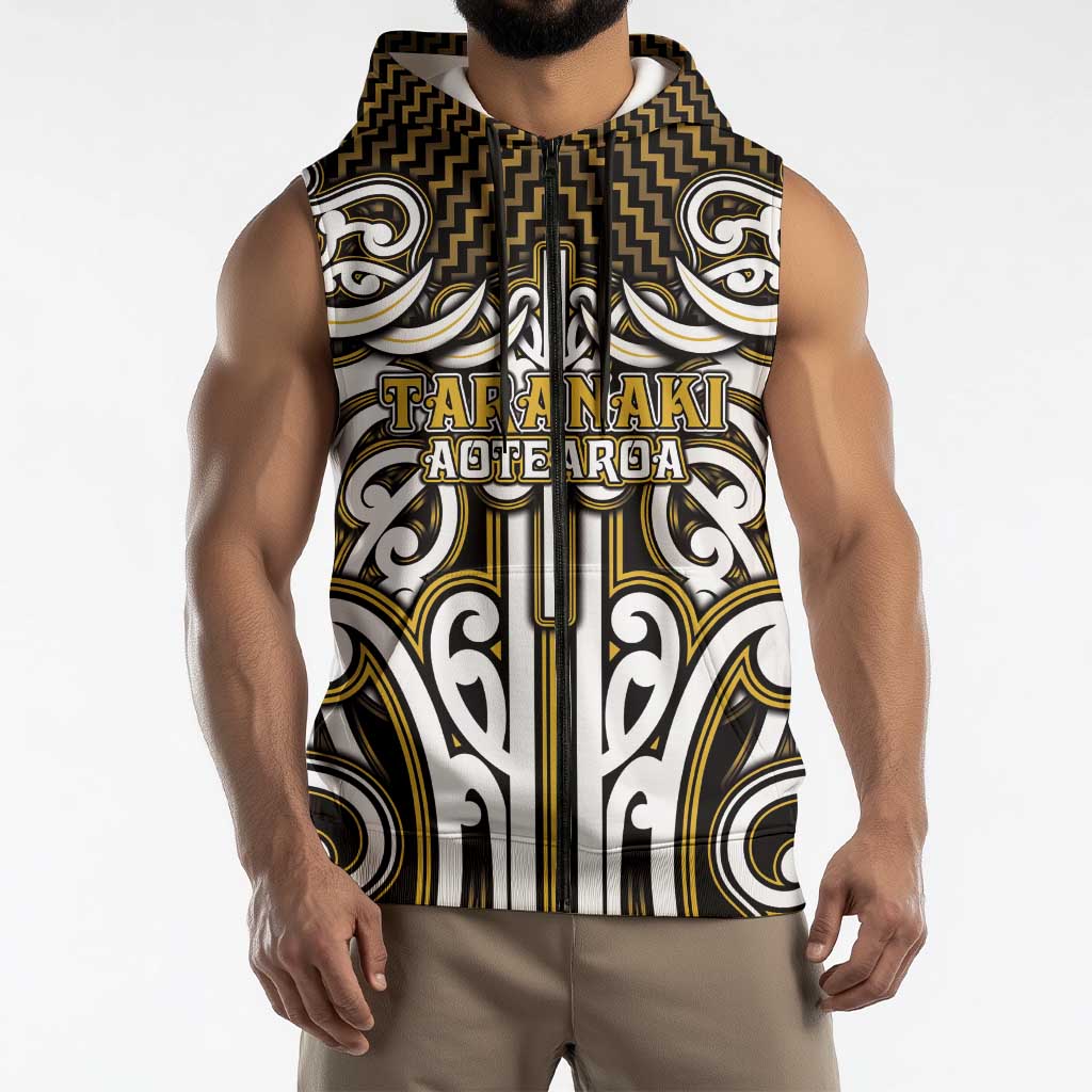Custom Aotearoa Taranaki Sleeveless Zip Hoodie Maori Tribal Pattern Mix Poutama LT05 - Polynesian Pride