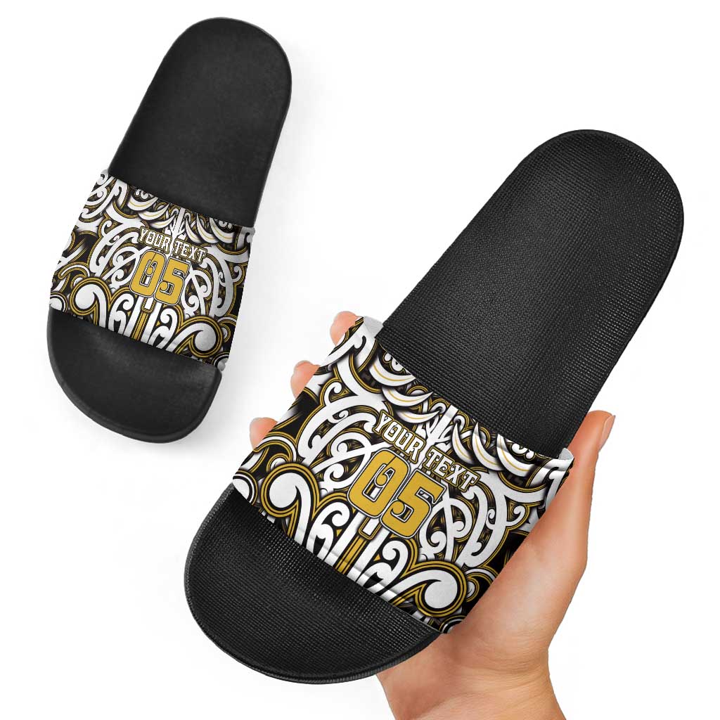 Custom Aotearoa Taranaki Slide Sandals Maori Tribal Pattern Mix Poutama