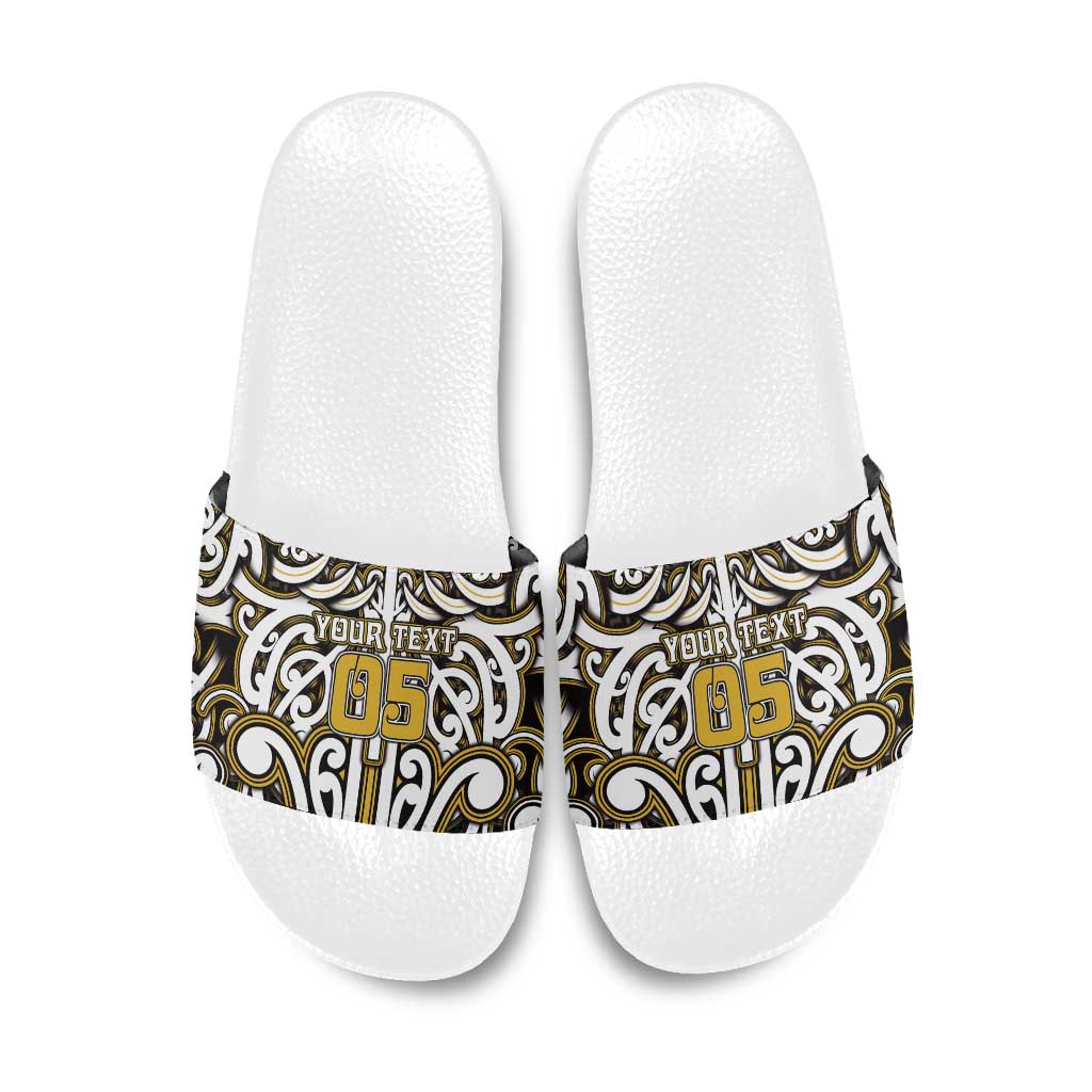 Custom Aotearoa Taranaki Slide Sandals Maori Tribal Pattern Mix Poutama