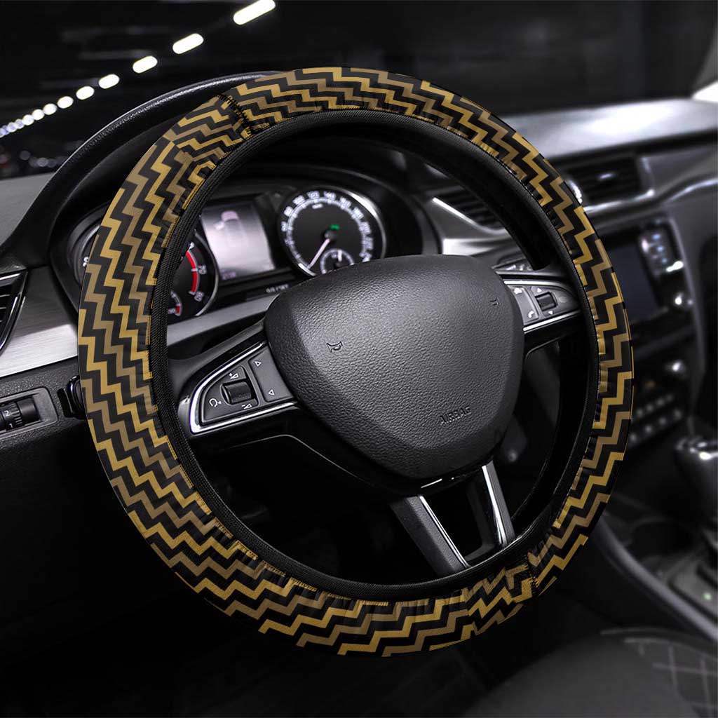 Aotearoa Taranaki Steering Wheel Cover Maori Tribal Pattern Mix Poutama LT05 Universal Fit Yellow - Polynesian Pride