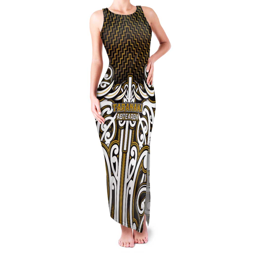 Custom Aotearoa Taranaki Tank Maxi Dress Maori Tribal Pattern Mix Poutama LT05 Women Yellow - Polynesian Pride