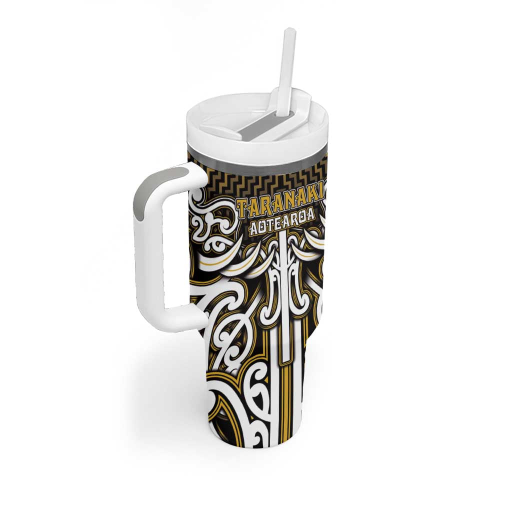 Custom Aotearoa Taranaki Tumbler With Handle Maori Tribal Pattern Mix Poutama