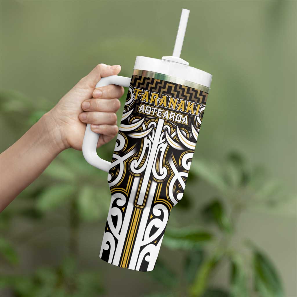Custom Aotearoa Taranaki Tumbler With Handle Maori Tribal Pattern Mix Poutama