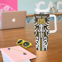 Custom Aotearoa Taranaki Tumbler With Handle Maori Tribal Pattern Mix Poutama