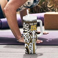Custom Aotearoa Taranaki Tumbler With Handle Maori Tribal Pattern Mix Poutama