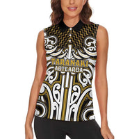 Custom Aotearoa Taranaki Women Sleeveless Polo Shirt Maori Tribal Pattern Mix Poutama