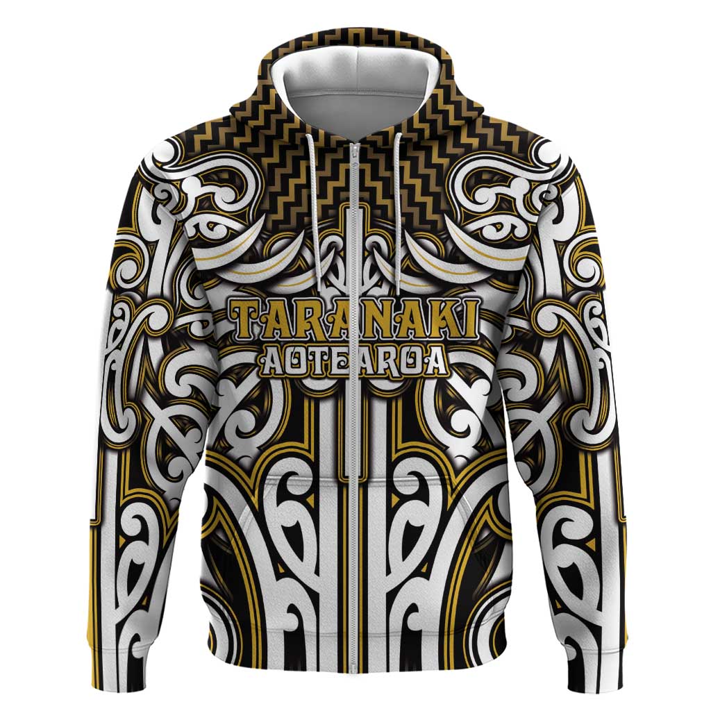 Custom Aotearoa Taranaki Zip Hoodie Maori Tribal Pattern Mix Poutama