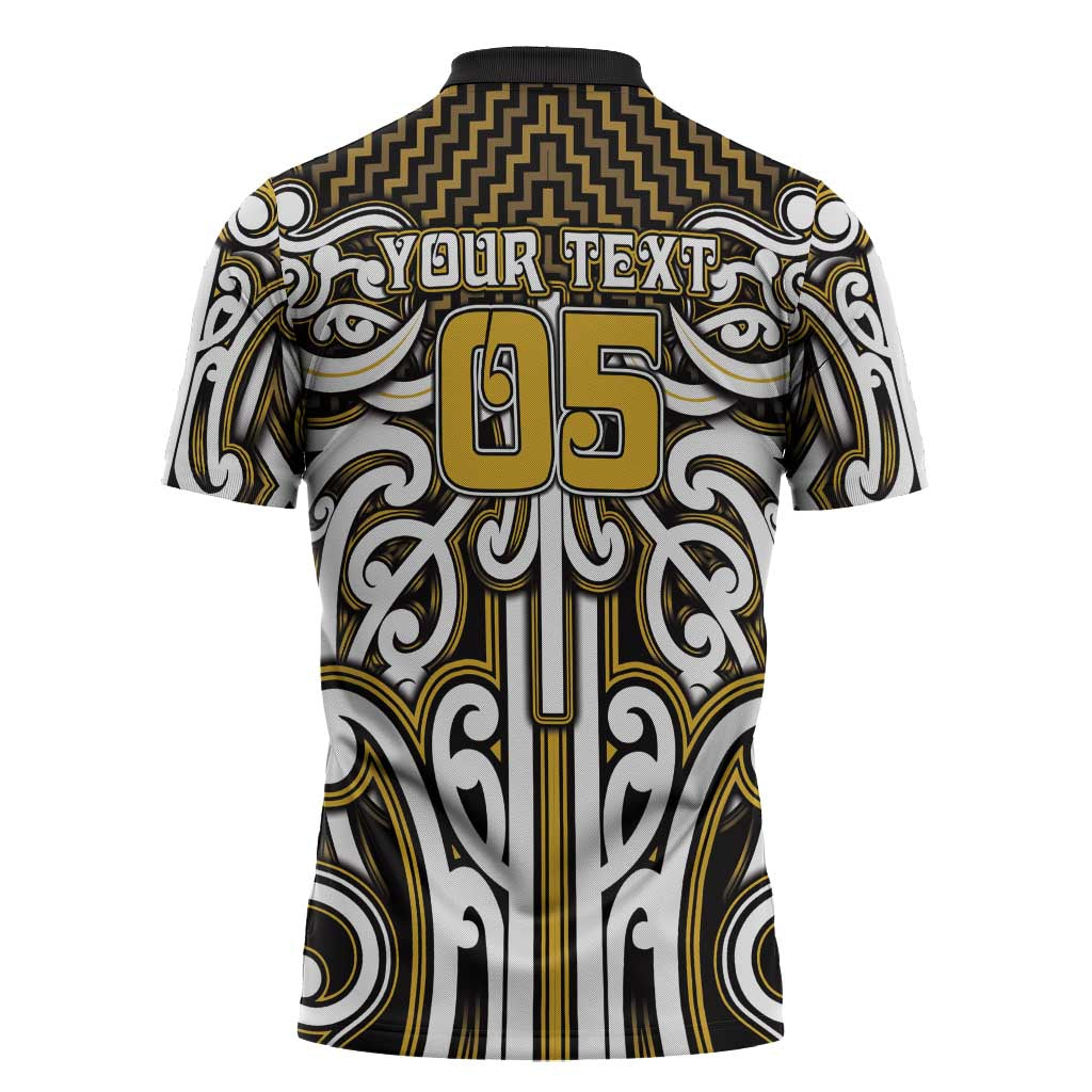 Custom Aotearoa Taranaki Zipper Polo Shirt Maori Tribal Pattern Mix Poutama
