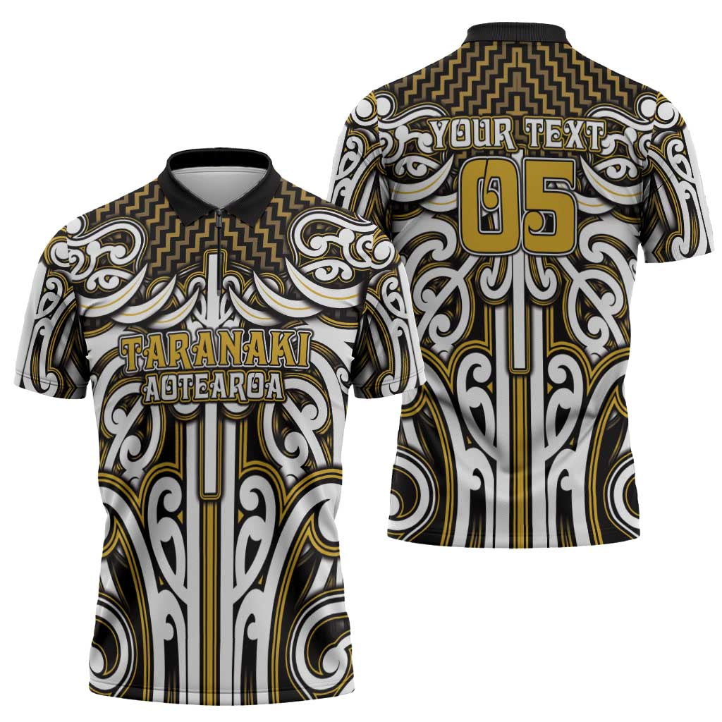 Custom Aotearoa Taranaki Zipper Polo Shirt Maori Tribal Pattern Mix Poutama