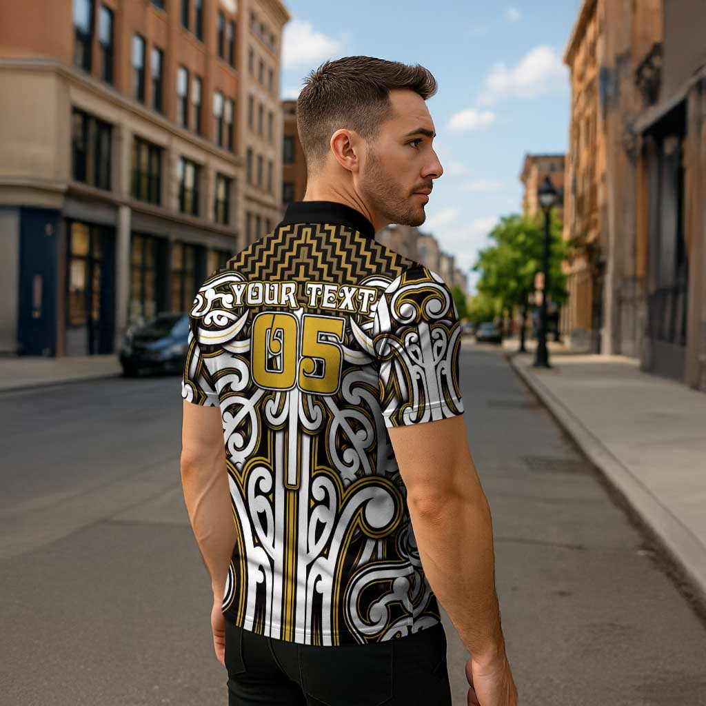 Custom Aotearoa Taranaki Zipper Polo Shirt Maori Tribal Pattern Mix Poutama