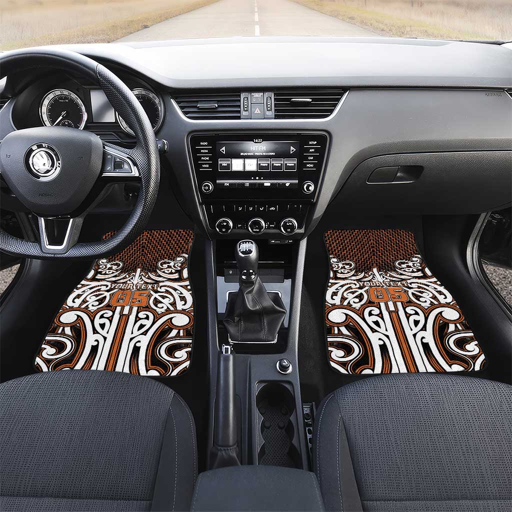Custom Aotearoa Waikato Car Mats Maori Tribal Pattern Mix Poutama LT05 Set 2pcs - Front Orange - Polynesian Pride