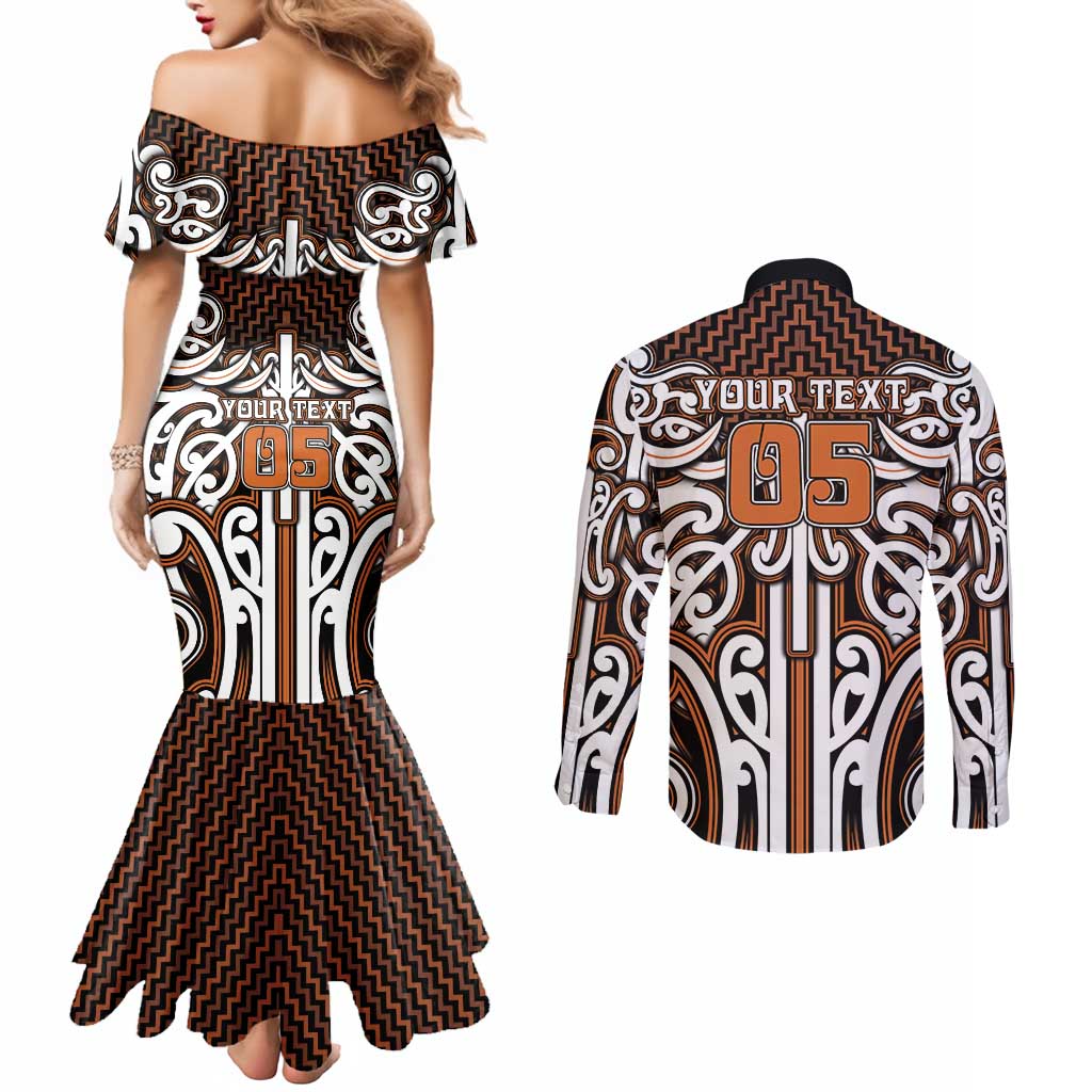 Custom Aotearoa Waikato Couples Matching Mermaid Dress and Long Sleeve Button Shirt Maori Tribal Pattern Mix Poutama LT05 - Polynesian Pride