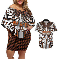 Custom Aotearoa Waikato Couples Matching Off Shoulder Short Dress and Hawaiian Shirt Maori Tribal Pattern Mix Poutama