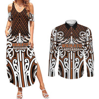 Custom Aotearoa Waikato Couples Matching Summer Maxi Dress and Long Sleeve Button Shirt Maori Tribal Pattern Mix Poutama