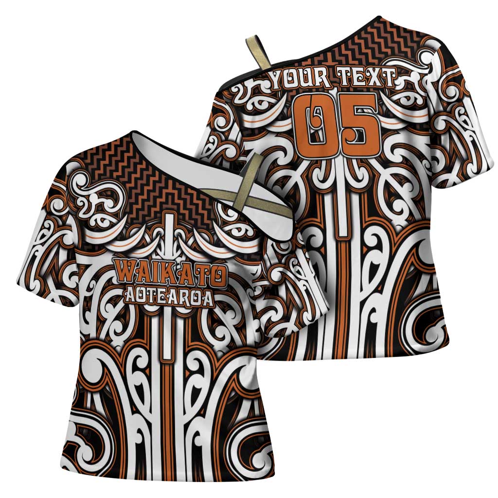 Custom Aotearoa Waikato Cross Shoulder Shirt Maori Tribal Pattern Mix Poutama