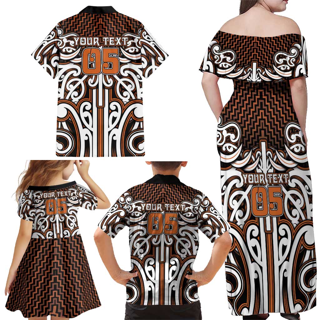 Custom Aotearoa Waikato Family Matching Off Shoulder Maxi Dress and Hawaiian Shirt Maori Tribal Pattern Mix Poutama