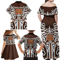 Custom Aotearoa Waikato Family Matching Off Shoulder Maxi Dress and Hawaiian Shirt Maori Tribal Pattern Mix Poutama