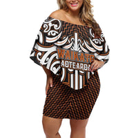 Custom Aotearoa Waikato Family Matching Off Shoulder Short Dress and Hawaiian Shirt Maori Tribal Pattern Mix Poutama