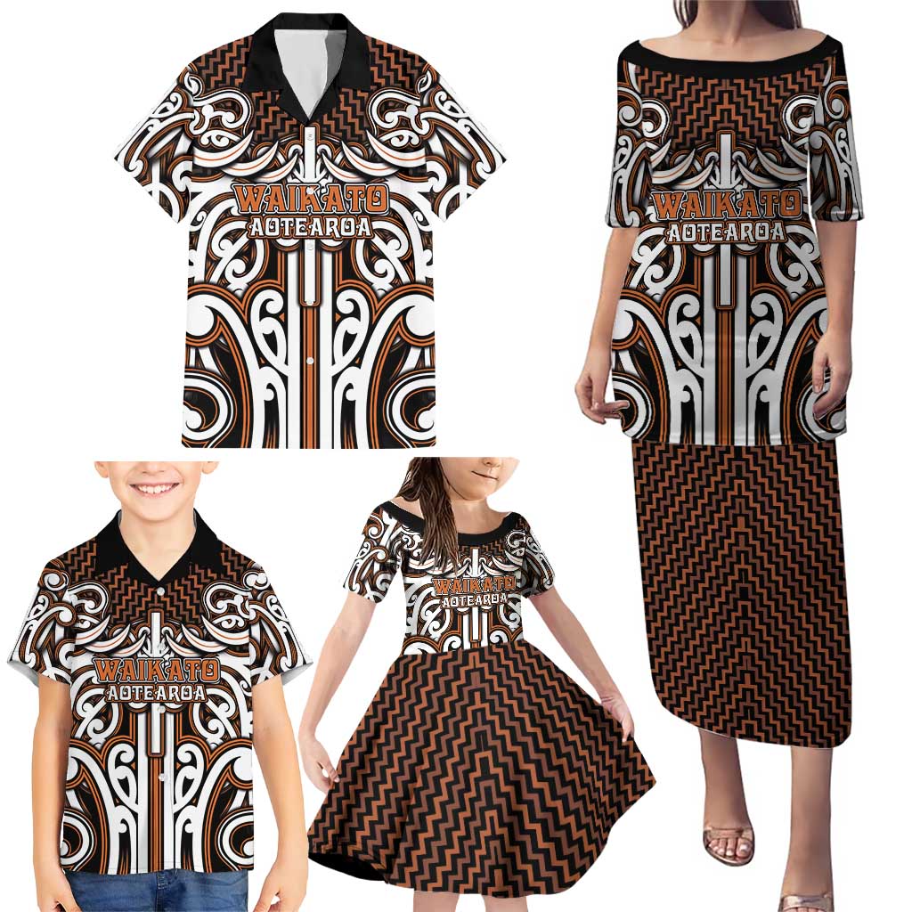Custom Aotearoa Waikato Family Matching Puletasi and Hawaiian Shirt Maori Tribal Pattern Mix Poutama LT05 - Polynesian Pride
