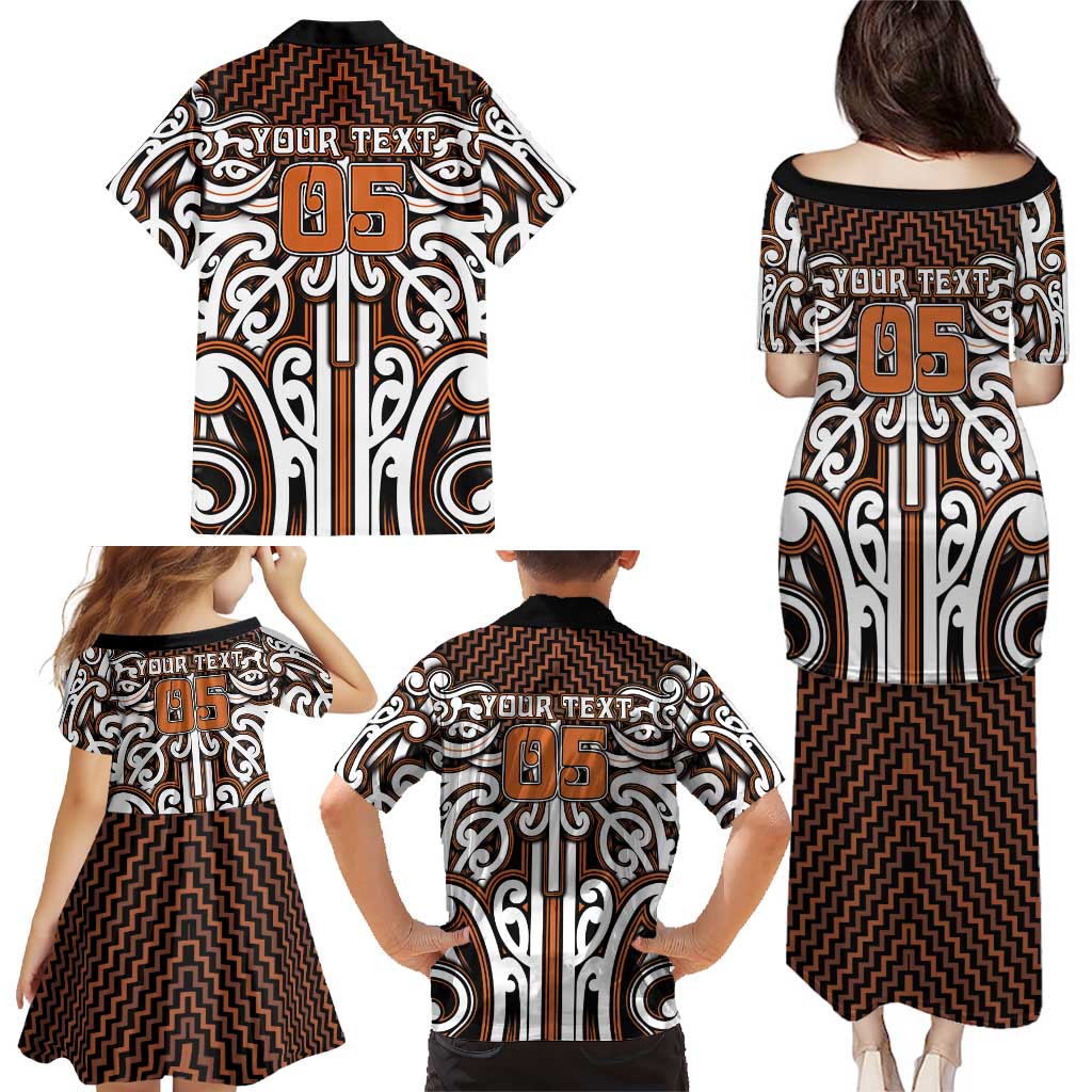 Custom Aotearoa Waikato Family Matching Puletasi and Hawaiian Shirt Maori Tribal Pattern Mix Poutama