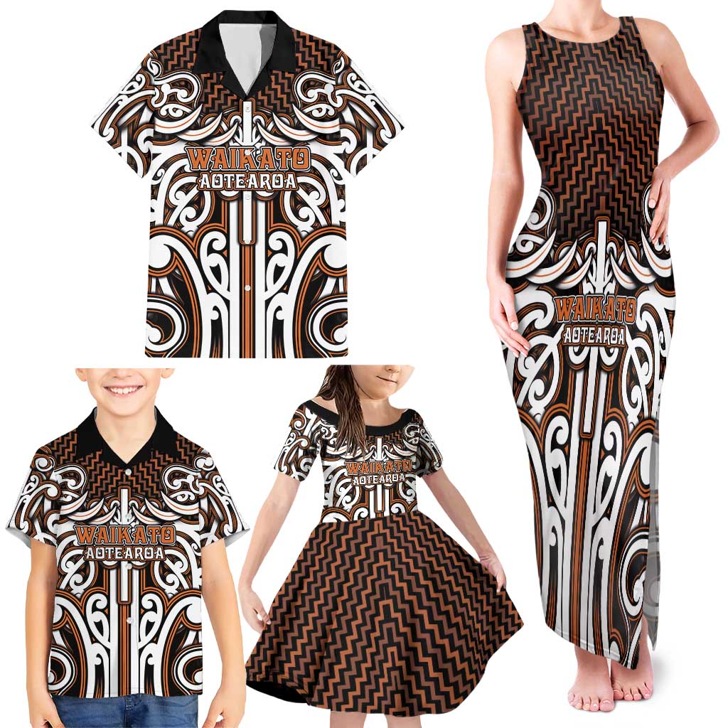 Custom Aotearoa Waikato Family Matching Tank Maxi Dress and Hawaiian Shirt Maori Tribal Pattern Mix Poutama LT05 - Polynesian Pride