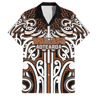 Custom Aotearoa Waikato Family Matching Tank Maxi Dress and Hawaiian Shirt Maori Tribal Pattern Mix Poutama LT05 Dad's Shirt - Short Sleeve Orange - Polynesian Pride