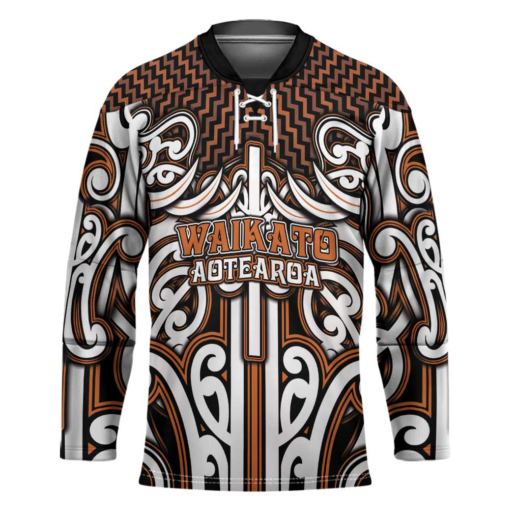 Custom Aotearoa Waikato Hockey Jersey Maori Tribal Pattern Mix Poutama LT05 Unisex Orange - Polynesian Pride