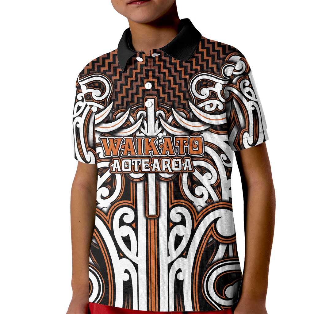 Custom Aotearoa Waikato Kid Polo Shirt Maori Tribal Pattern Mix Poutama
