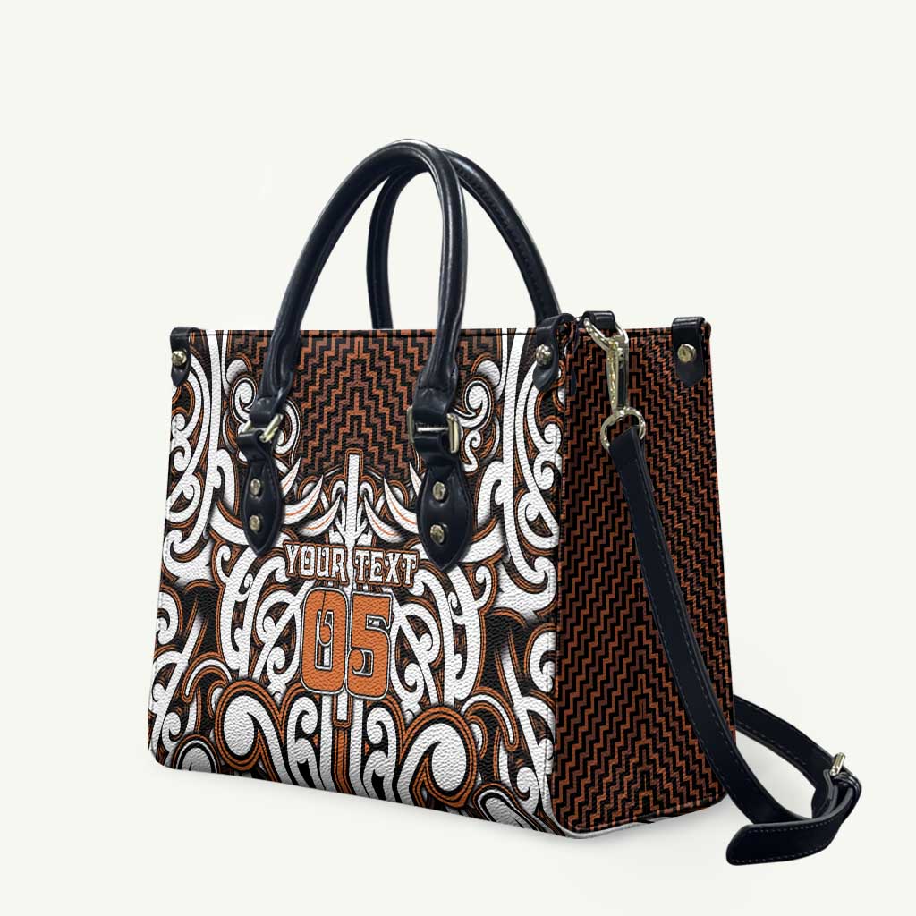 Custom Aotearoa Waikato Leather Bag Maori Tribal Pattern Mix Poutama LT05 Orange - Polynesian Pride