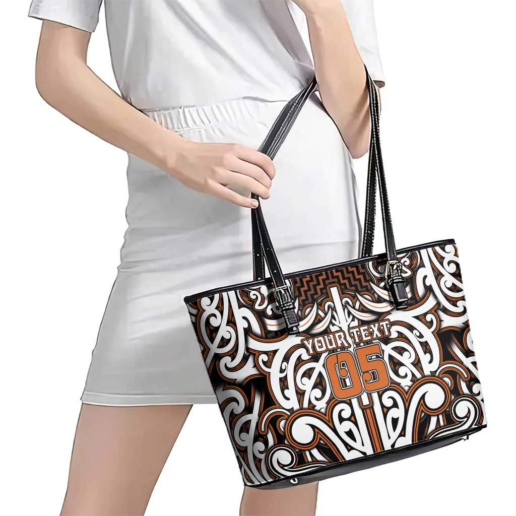 Custom Aotearoa Waikato Leather Tote Bag Maori Tribal Pattern Mix Poutama