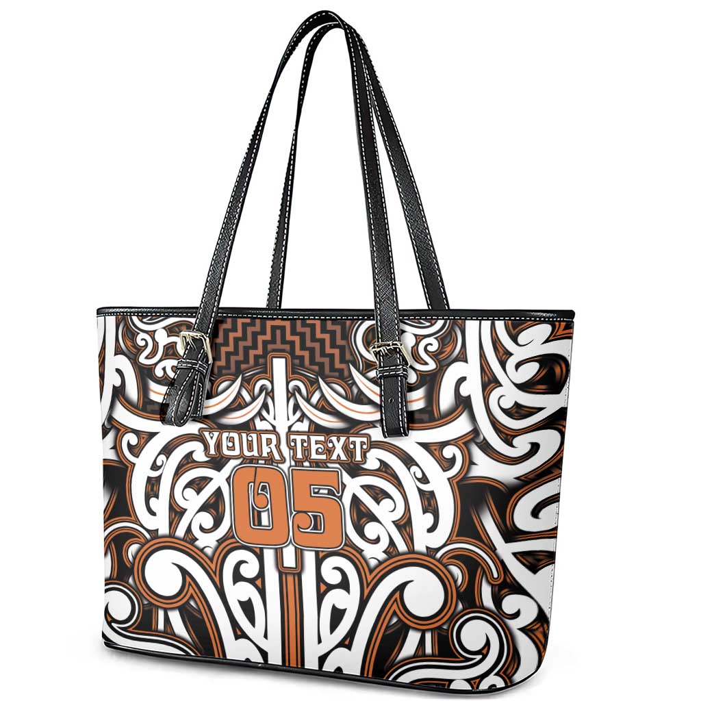 Custom Aotearoa Waikato Leather Tote Bag Maori Tribal Pattern Mix Poutama