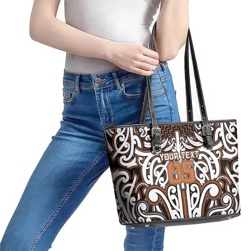 Custom Aotearoa Waikato Leather Tote Bag Maori Tribal Pattern Mix Poutama
