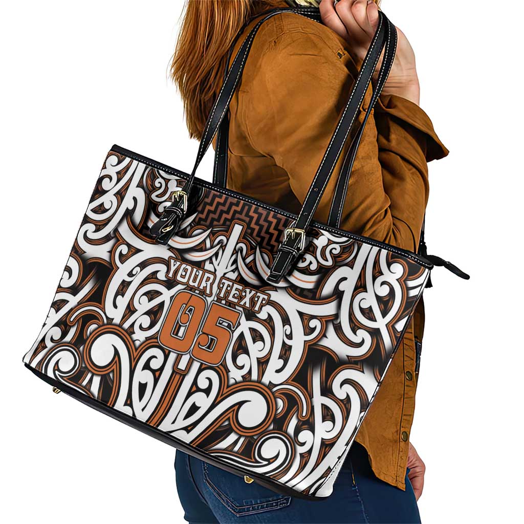 Custom Aotearoa Waikato Leather Tote Bag Maori Tribal Pattern Mix Poutama
