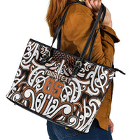 Custom Aotearoa Waikato Leather Tote Bag Maori Tribal Pattern Mix Poutama